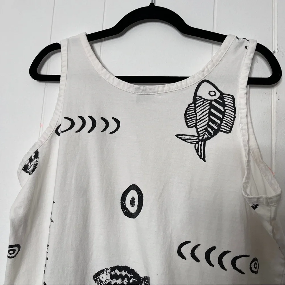 IN Gear Swim Coverup Tank Dress White with Black Fish Print 100% Rayon XL - Picture 4 of 8